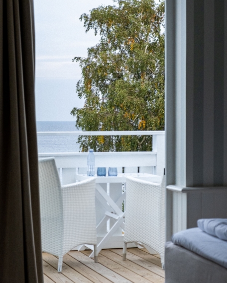 Udsigt over Østersøen fra dobbeltværelse på Melsted Badehotel