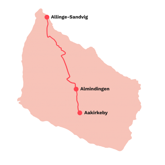 Cykelrute fra Allinge-Sandvig til Aakirkeby via Almindingen